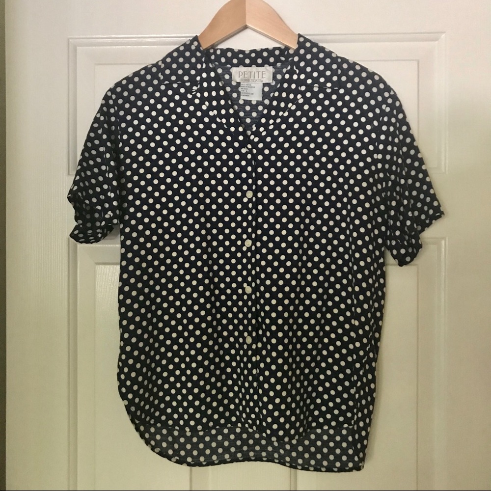 Blue and white polka dot button down